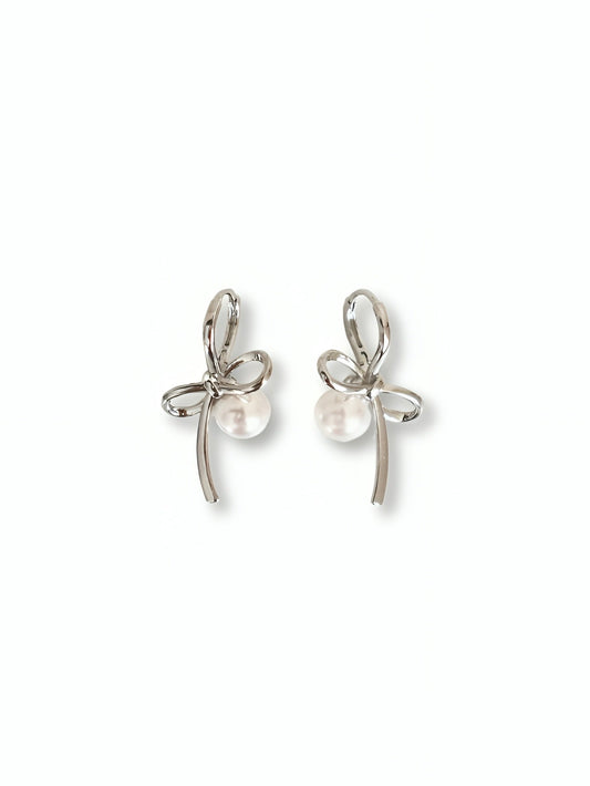 Pearl Silver Bow Earrings