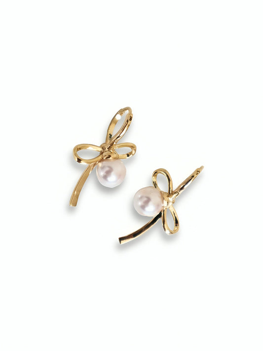 Pearl Gold Bow Earrings