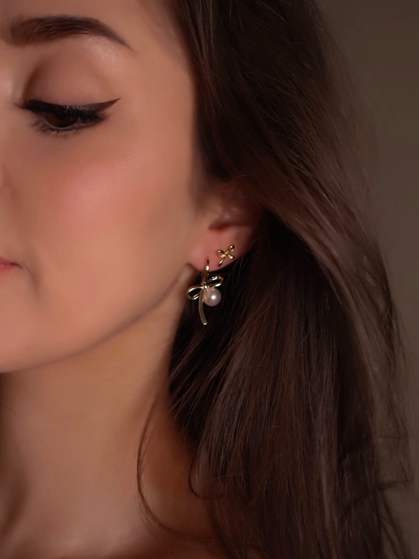 Pearl Gold Bow Earrings